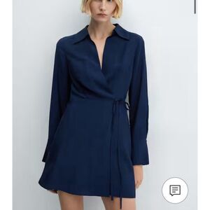 Mango Navy Bow wrap dress size 4 NEW
